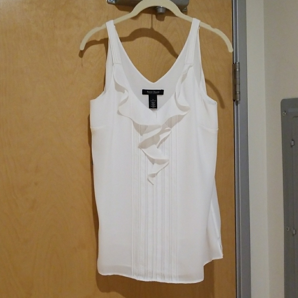 White flowy ruffle sleeveless blouse